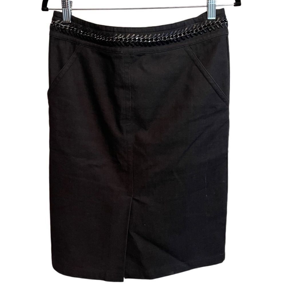 Lafayette 148- Women’s Black Denim Pencil Skirt Gunmetal Chain Belt, Size 4